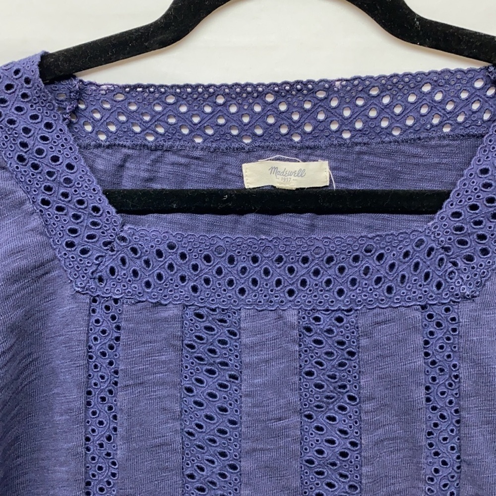 Madewell Eyelet Seamed Womens  Navy Shirt S - Picture 2 of 5